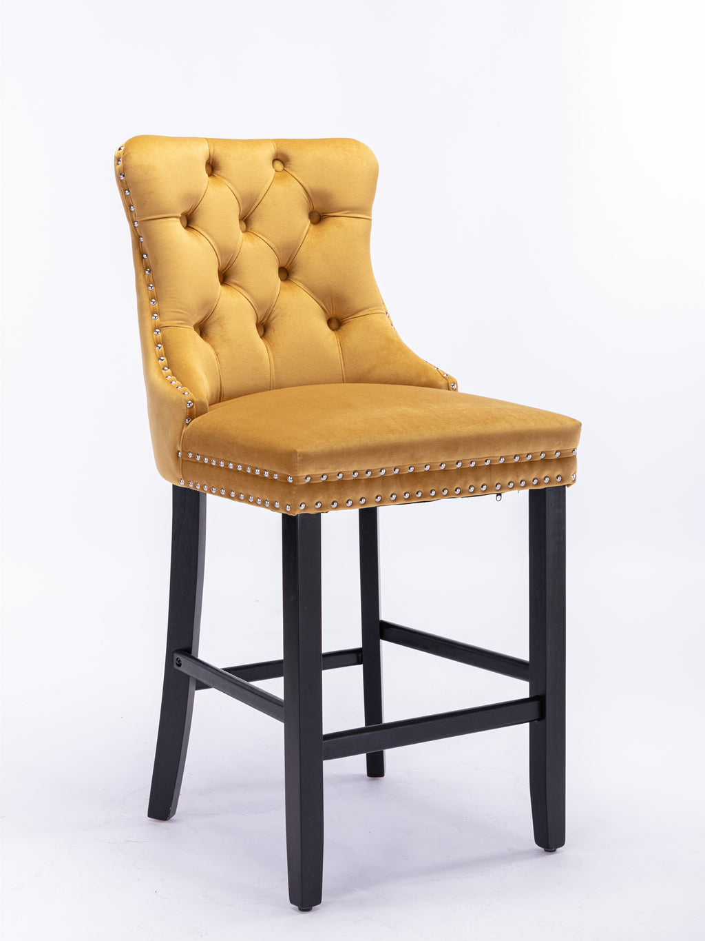 Contemporary Velvet Upholstered Barstools with Button Tufted Decoration and Wooden Legs, and Chrome Nailhead Trim, Leisure Style Bar Chairs,Bar stools, Set of 2 (Golden),SW2002GL - Grand Goldman Shop