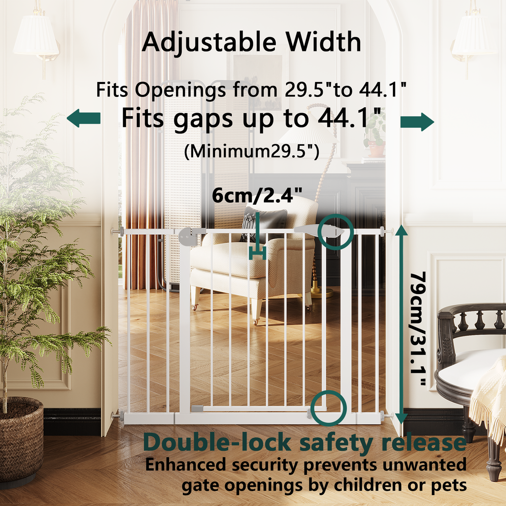 2 Pack 29.5-44.1' Wide Baby Gate for Stairs, Dog Gate Indoor for Doorways, No Drilling Pressure Mounted Pet Gates for Kids, E