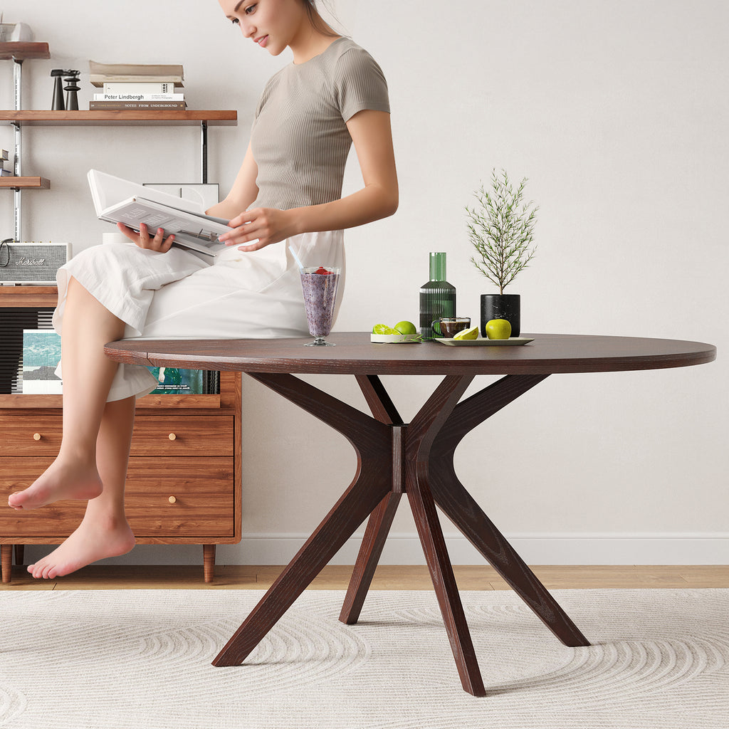 47.2' Solid Wood Round Dining Kitchen Table for 4-6 People with Intersecting Pedestal Base - Grand Goldman Shop