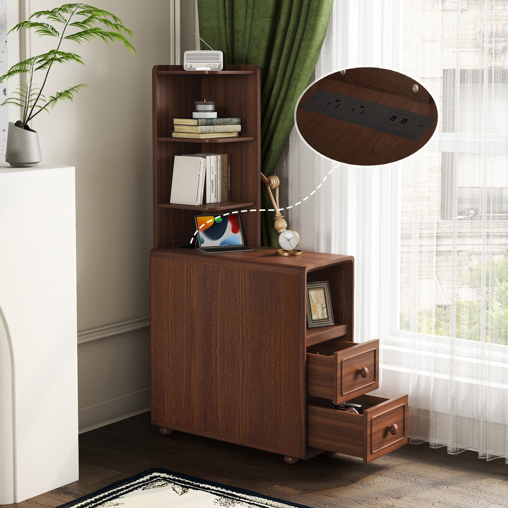 End Table with Drawers, Corner Table with Open Shelves, Tall Side Table for Bedroom and Corner(Expect Arrival Date 2025/4/16) - Grand Goldman Shop