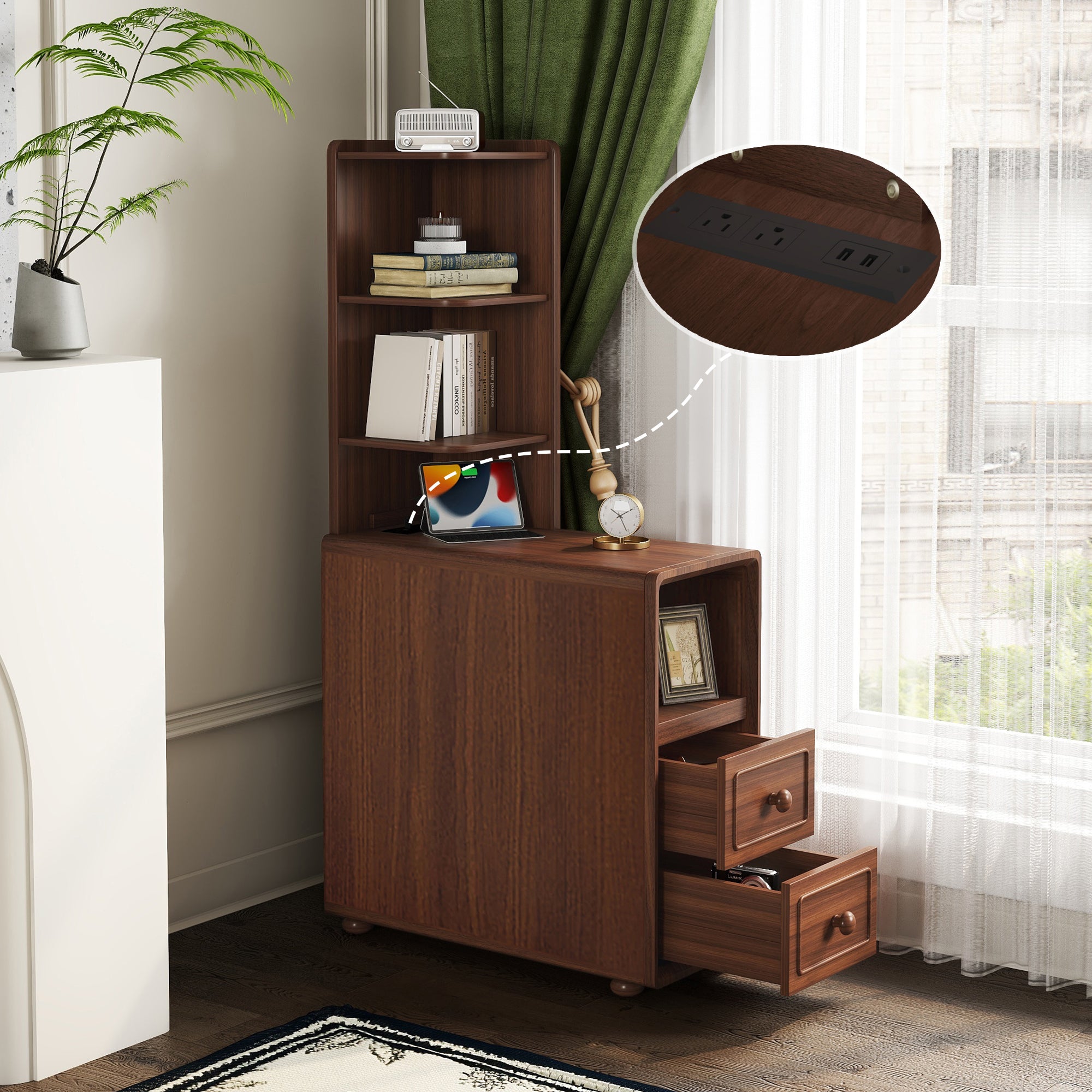 End Table with Drawers, Corner Table with Open Shelves, Tall Side Table for Bedroom and Corner(Expect Arrival Date 2025/4/16) - Grand Goldman Shop