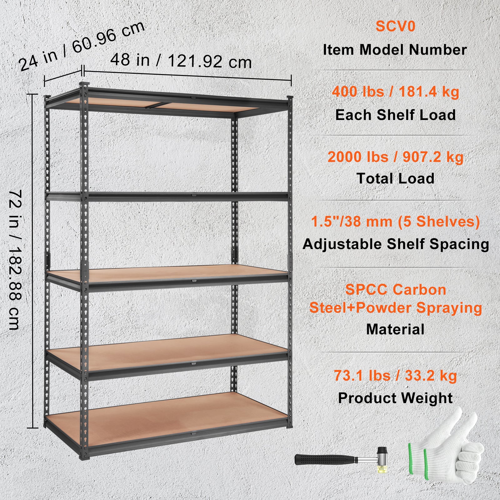 Storage Shelving Unit, 5-Tier Adjustable, 2000 lbs Capacity, Heavy Duty Garage Shelves Metal Organizer Utility Rack, Black, 48' L x 24' W x 72' H for Kitchen Pantry Basement Bathroom Laundry - Grand Goldman Shop