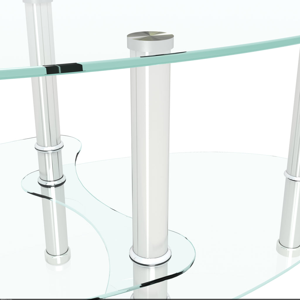Modern Transparent Oval Glass Coffee Table with Stainless Steel Legs and 3-Layer Design for Living Room - Grand Goldman Shop