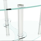 Modern Transparent Oval Glass Coffee Table with Stainless Steel Legs and 3-Layer Design for Living Room - Grand Goldman Shop