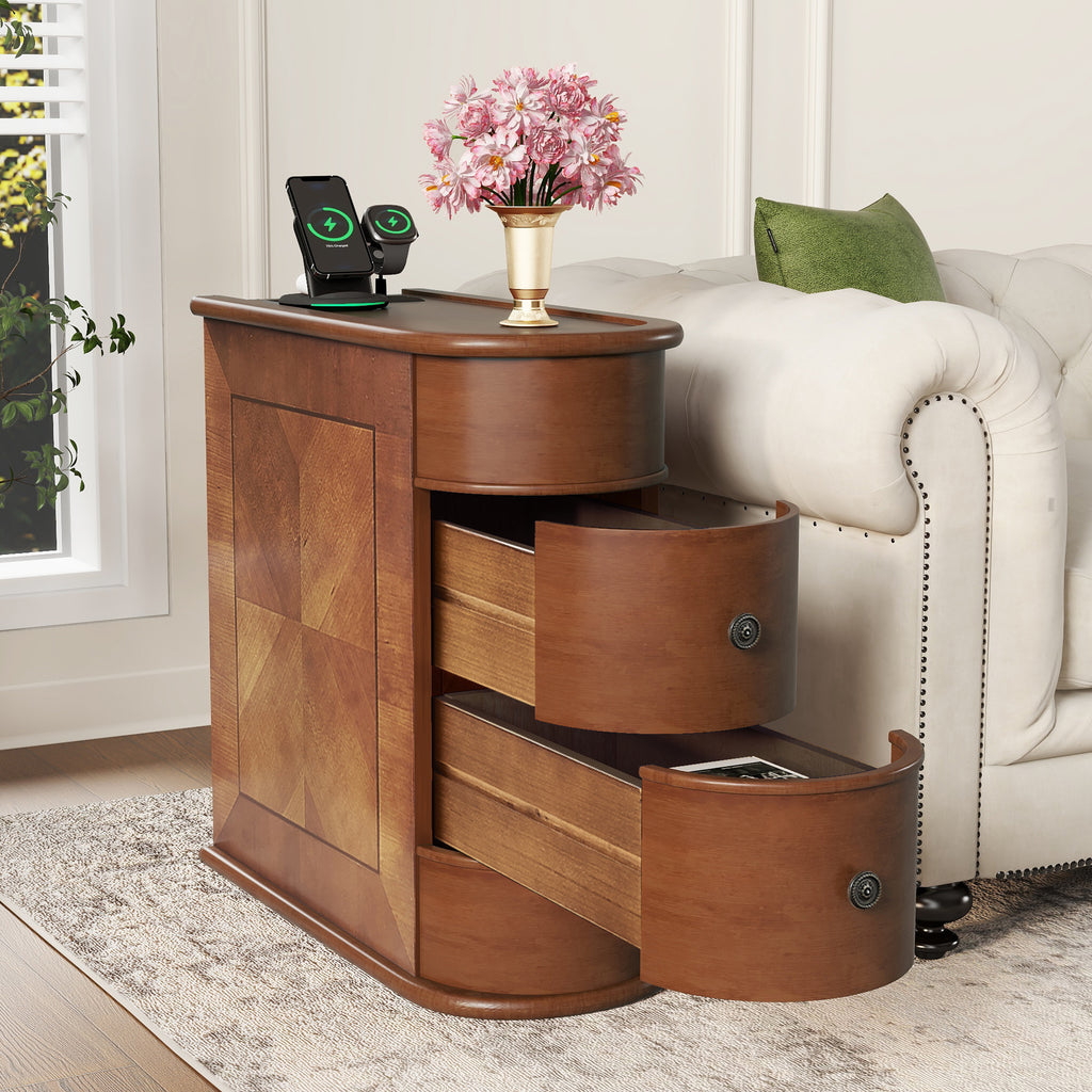 End Table with Charging Station,Sofa Side Table with Drawers, No Assembly Required(Expect Arrival Date 2025/4/16) - Grand Goldman Shop
