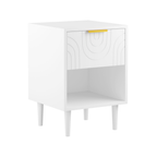 Modern White Nightstand with One Drawer and Open Shelf, Gold-Accented Handle, 22.83'' H, MDF, White - Grand Goldman Shop
