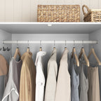 4 Doors Wardrobe Closet with Mirror, LED Wardrobe with Doors and 2 Drawers, Wooden Wardrobe Storage Cabinet with Hanging Rod, Adjustable Shelves, White - Grand Goldman Shop