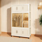 Portable Wardrobe Closet Storage Organizer with 9 Magnetic Doors, Cream White, - Grand Goldman Shop