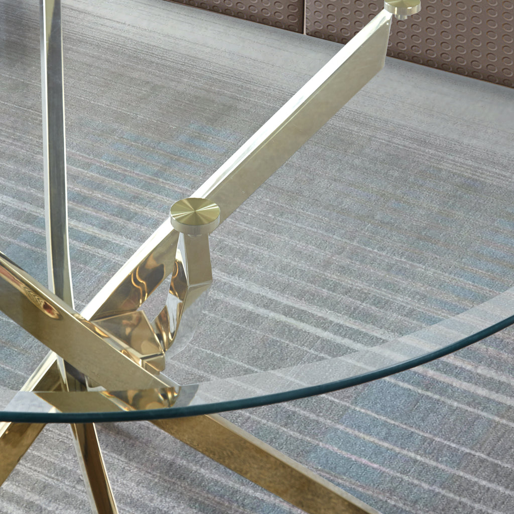 Contemporary Round Dining Table with Clear Tempered Glass and Gold Finish Stainless Steel Legs - Grand Goldman Shop