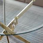 Contemporary Round Dining Table with Clear Tempered Glass and Gold Finish Stainless Steel Legs - Grand Goldman Shop