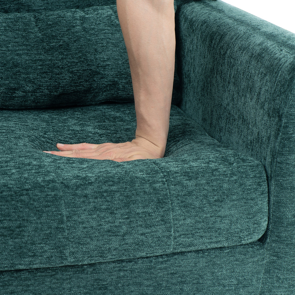 Modern Accent Chair,Chenille Arm Chairs for Living Room,Upholstered Mordern Armchair,Comfy Soft Padded Lounge Chair in Small Space, Bedroom, w/Pillow, Solid Wood Leg (Blackish Green) - Grand Goldman Shop