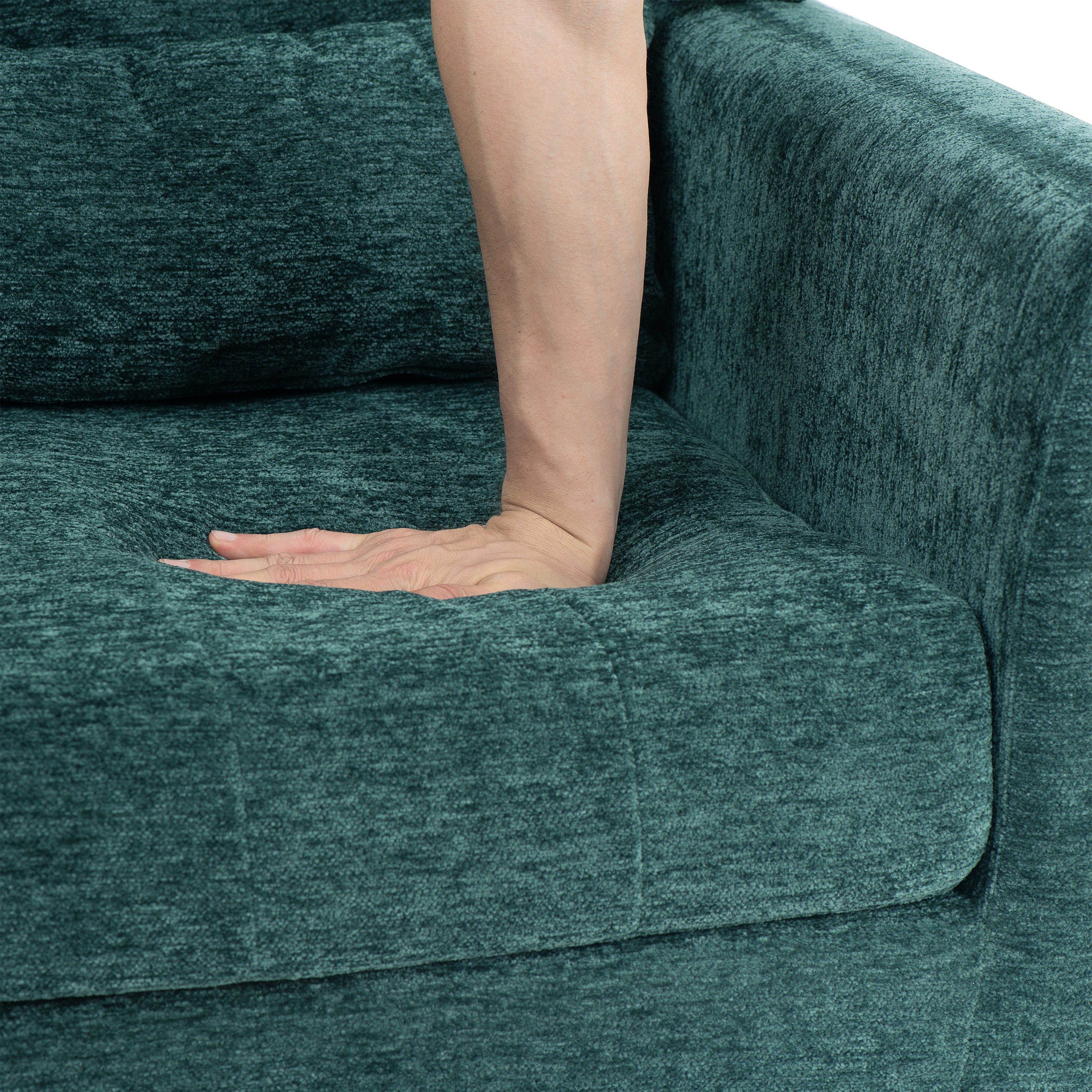 Modern Accent Chair,Chenille Arm Chairs for Living Room,Upholstered Mordern Armchair,Comfy Soft Padded Lounge Chair in Small Space, Bedroom, w/Pillow, Solid Wood Leg (Blackish Green) - Grand Goldman Shop