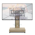 Mobile TV Cart with Push-Pull Drawer for 32-75 Inch TVs, Natural Wood & Glass Stand with Lockable Wheels - Grand Goldman Shop