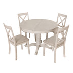 Antique White Modern Dining Table Set for 4 with Round Table and Chairs, Solid Wood & MDF - Grand Goldman Shop