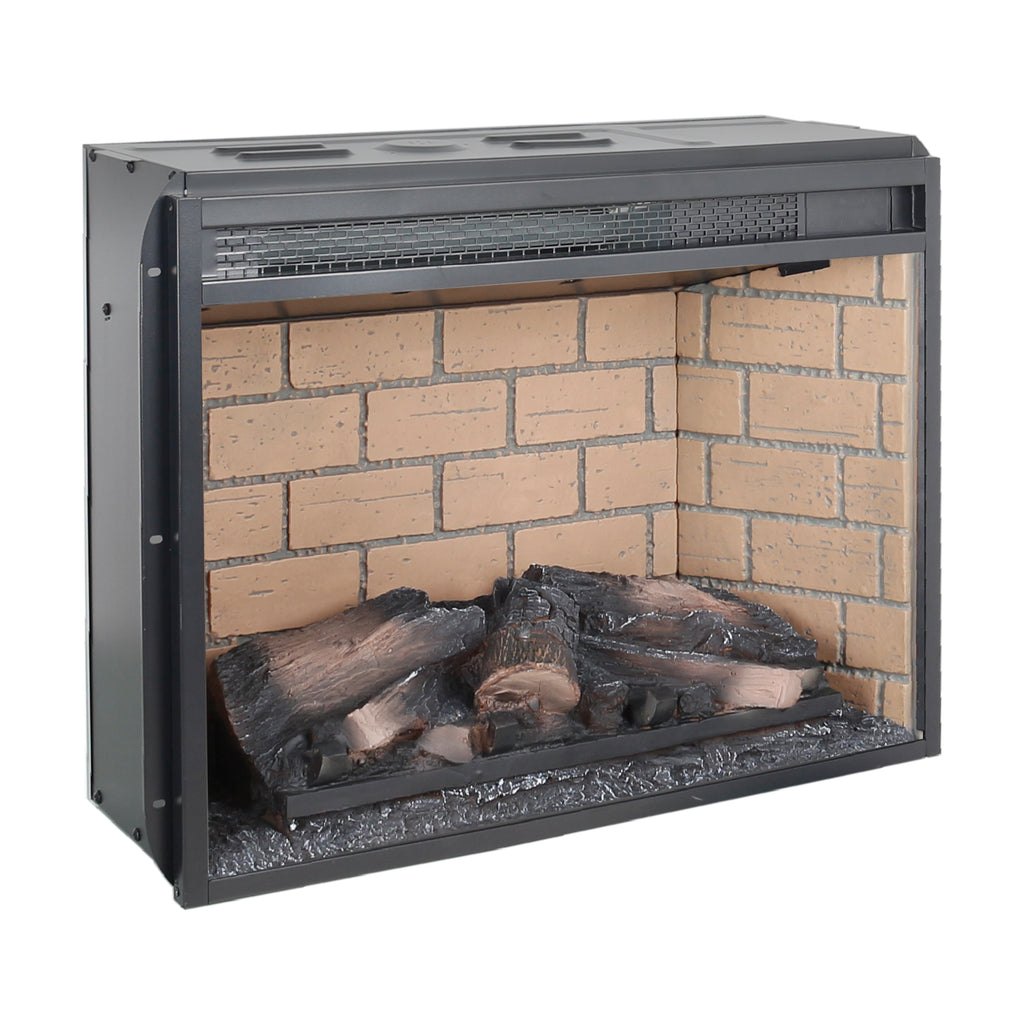 Vintage Infrared Quartz Heater Fireplace Insert with Realistic Logs, Brick Design, Antique Black, Tempered Glass, 23 Inch - Grand Goldman Shop