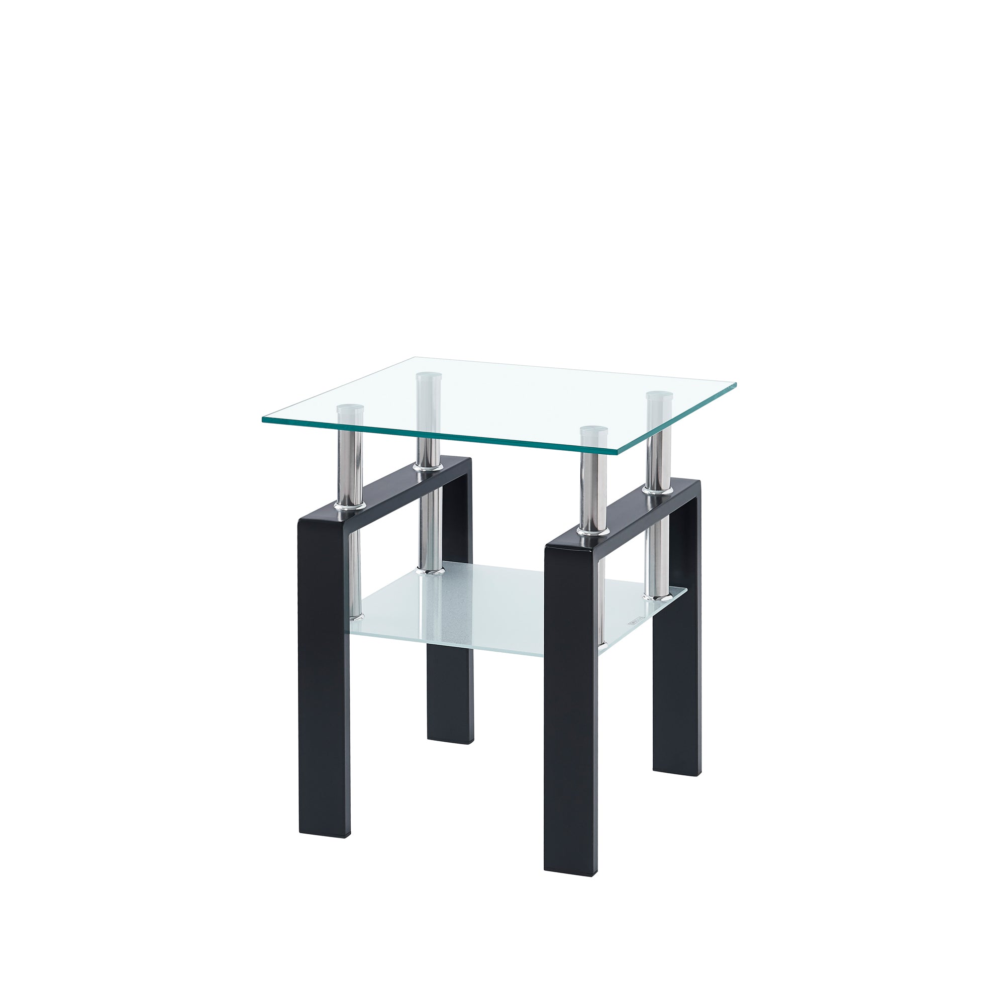 Modern 2-Piece Clear Tempered Glass Small Table, End Table for Living Room, Sleek Waterfall Design - Grand Goldman Shop