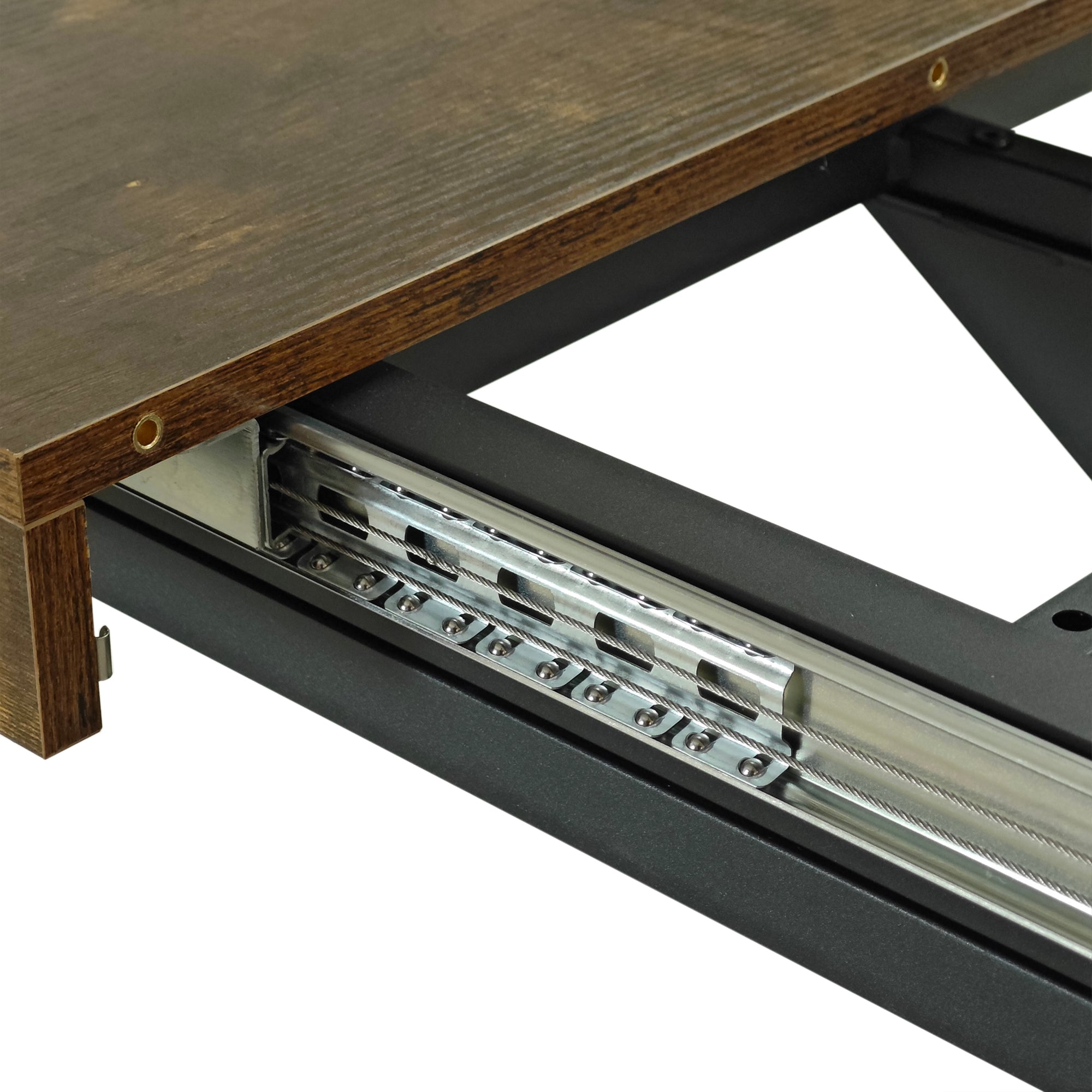 Retro Rectangular Stretch Dining Table with Antique Wood Top and Black Iron Base, Brown+Black, MDF+Metal, 55.11'-70.86'L - Grand Goldman Shop