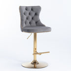 A&A Furniture,Golden Swivel Velvet Barstools Adjusatble Seat Height from 25-33 Inch, Modern Upholstered Bar Stools with Backs Comfortable Tufted for Home Pub and Kitchen Island（Gray,Set of 2） - Grand Goldman Shop