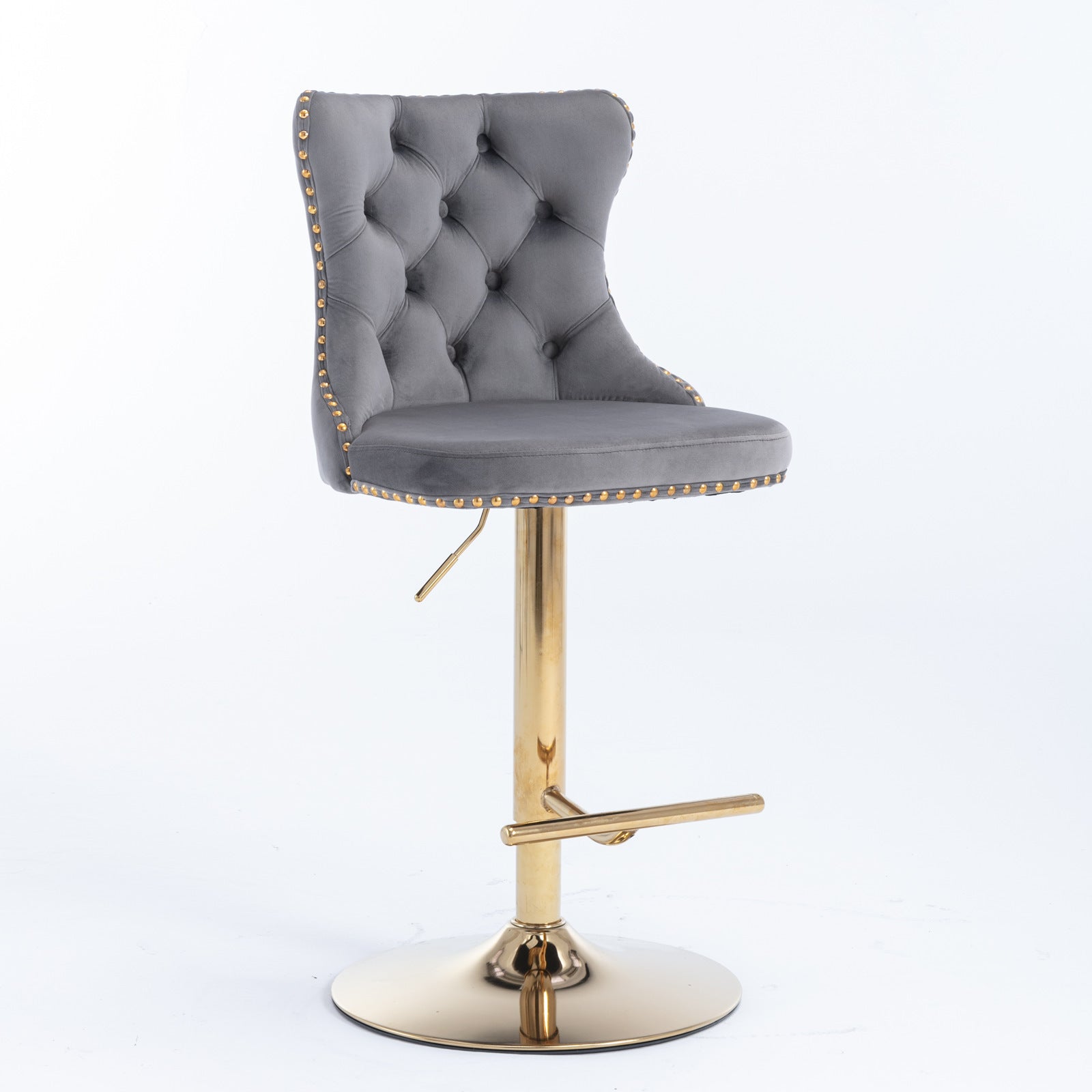 A&A Furniture,Golden Swivel Velvet Barstools Adjusatble Seat Height from 25-33 Inch, Modern Upholstered Bar Stools with Backs Comfortable Tufted for Home Pub and Kitchen Island（Gray,Set of 2） - Grand Goldman Shop