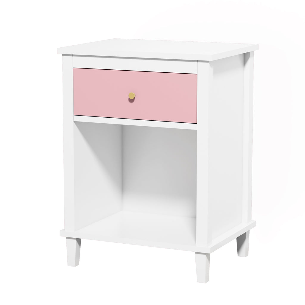 Pink+Golden Handle Wooden Nightstand 26.77''H with One Drawer One Shelf for Kids and Adults - Grand Goldman Shop
