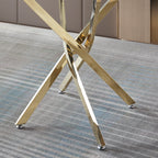 Contemporary Round Dining Table with Clear Tempered Glass and Gold Finish Stainless Steel Legs - Grand Goldman Shop
