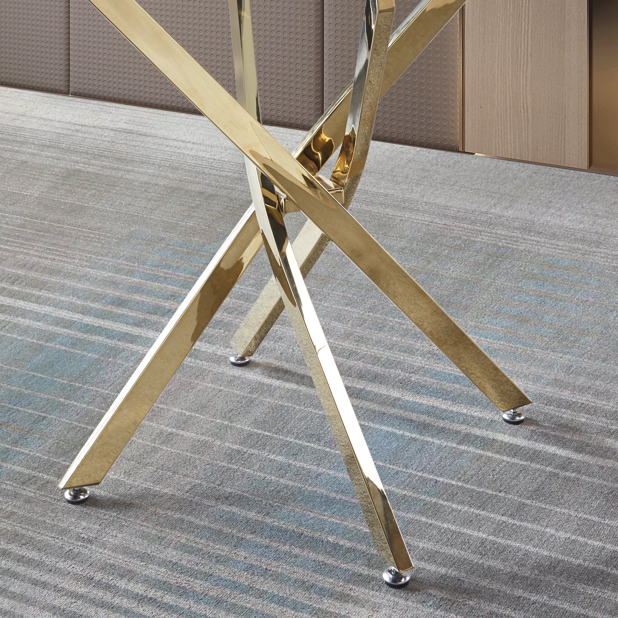 Contemporary Round Dining Table with Clear Tempered Glass and Gold Finish Stainless Steel Legs - Grand Goldman Shop