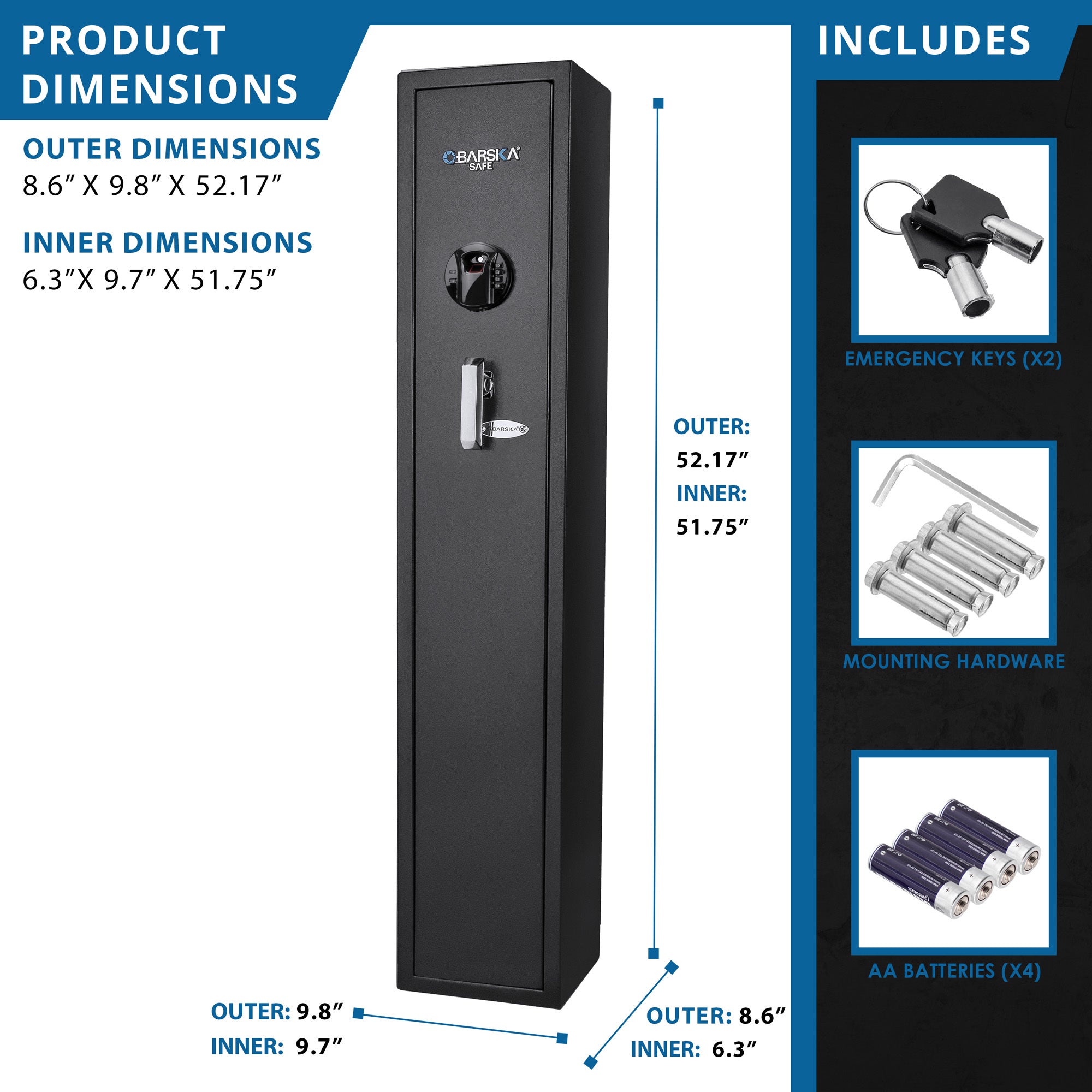 Stylish 1.83 CU FT BIOMETRIC KEYPAD RIFLE SAFE - Available at Grand Goldman