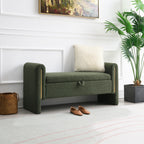 Modern Teddy Bed End Bench with Arms and Storage, Upholstered Foot Rest Stool in Olive Green, Plywood, 52.3'' - Grand Goldman Shop