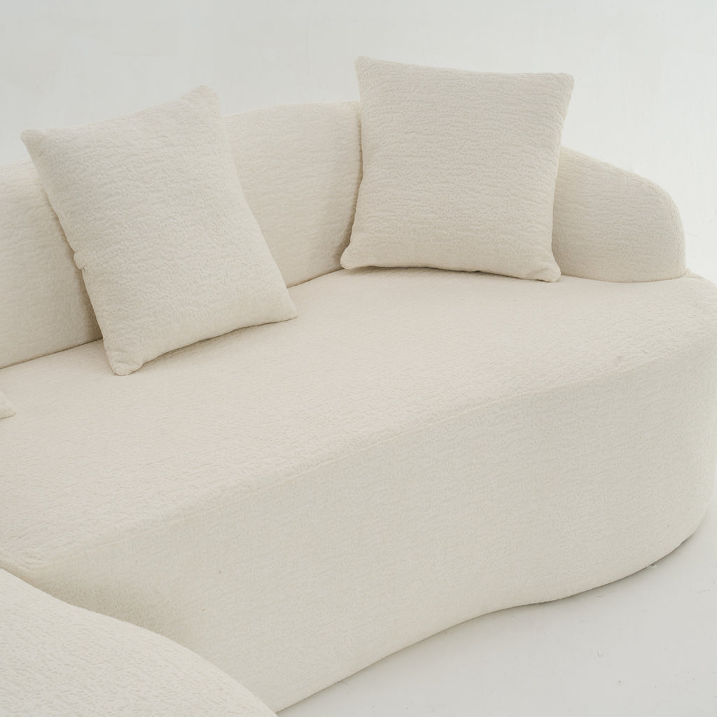 Boneless L-Shape Sectional Sofa with Curved Chaise,White Modular Chenille Compression Couch,30D High-Density Foam,Minimalist Modular Couches Sleeper for Living Room Bedroom Apartment Lounge. - Grand Goldman Shop