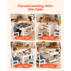 Kids Table and 2 Chairs Set, Toddler Table and Chair Set with Storage Space under the Table, Cloth Storage Box under the Chai