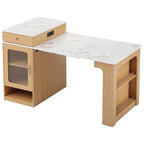 K&K 59.5'Kitchen Island with Extendable Dining Table, Kitchen Storage Table with Double-sided Storage, Kitchen Island with 2 Drawers, Power Outlet, Side Open Shelves, for Kitchen, Dining Room, Natural - Grand Goldman Shop