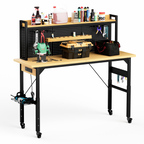 71''Adjustable Workbench with pegboard, Heavy Duty Wooden Desktop Workbench with Wheels, 1600 lb. Load Capacity, Rolling Work