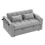 55.51 inch versatile foldable sofa bed in 3 lengths, modern sofa sofa sofa velvet pull-out bed, adjustable back and with USB port and ashtray and swivel phone stand (Grey) - Grand Goldman Shop