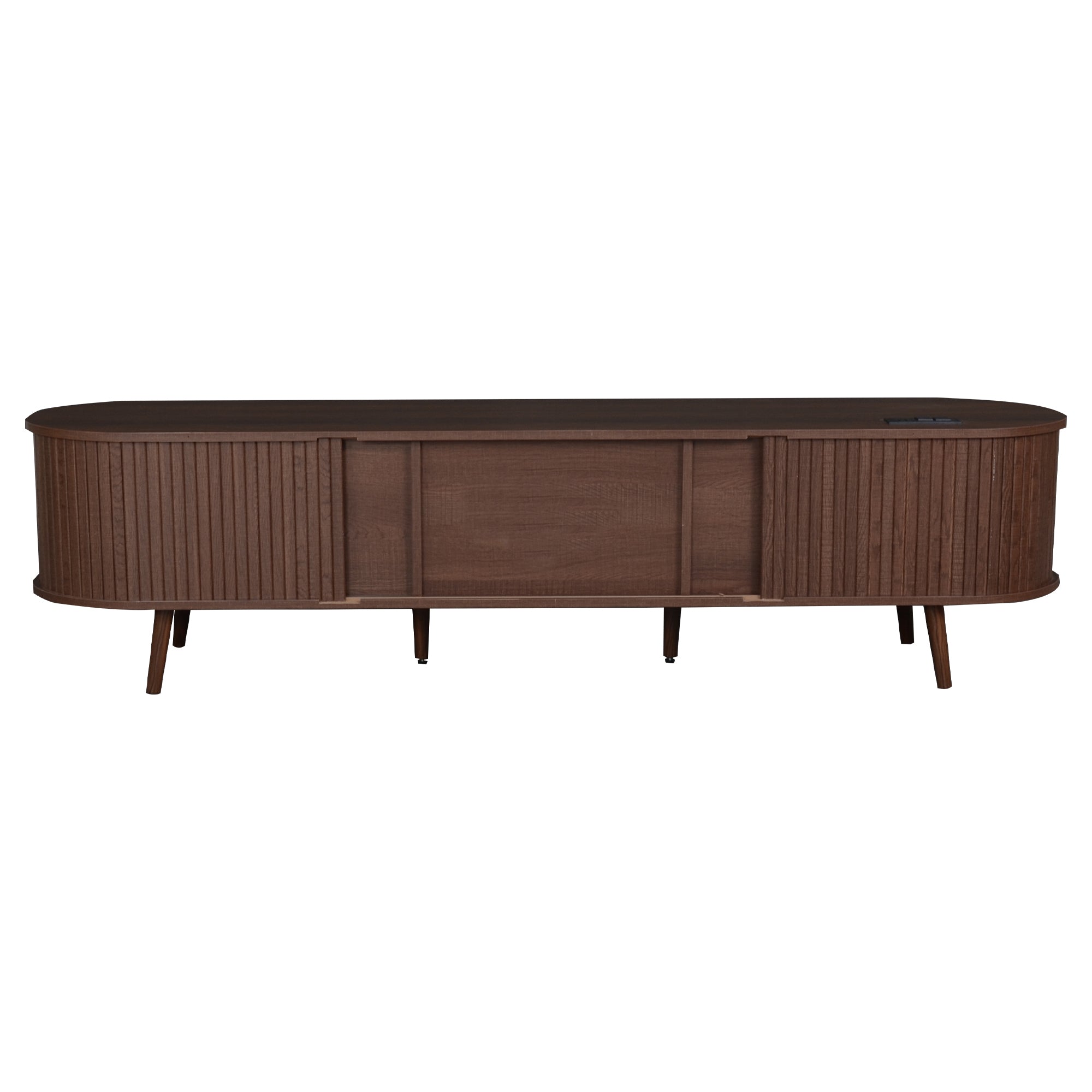 Mid Century Modern TV Stand for 70-Inch TV, Dark Brown MDF & Solid Wood Console with Tambour Doors, Drawers and Built-in Power Outlet - Grand Goldman Shop
