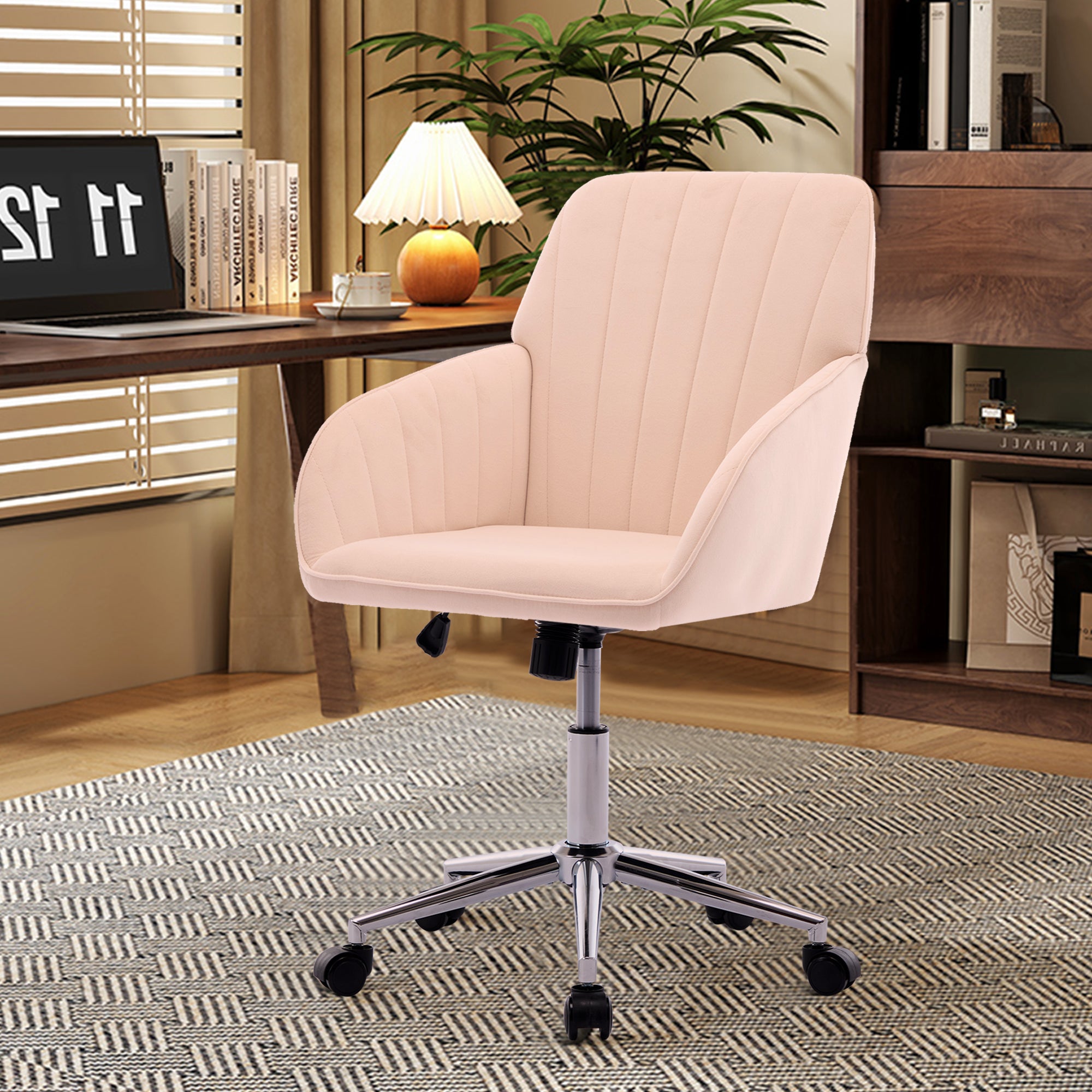 TY Ergonomic Office Chair with Adjustable Backrest and Armrests, Khaki Velvet Comfort Chair for Home or Bedroom, 24.6 x 22.8 