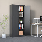 Heavy Metal 72'H Garage Storage Cabinet with Locking Doors, Black Steel, Adjustable Shelves - Grand Goldman