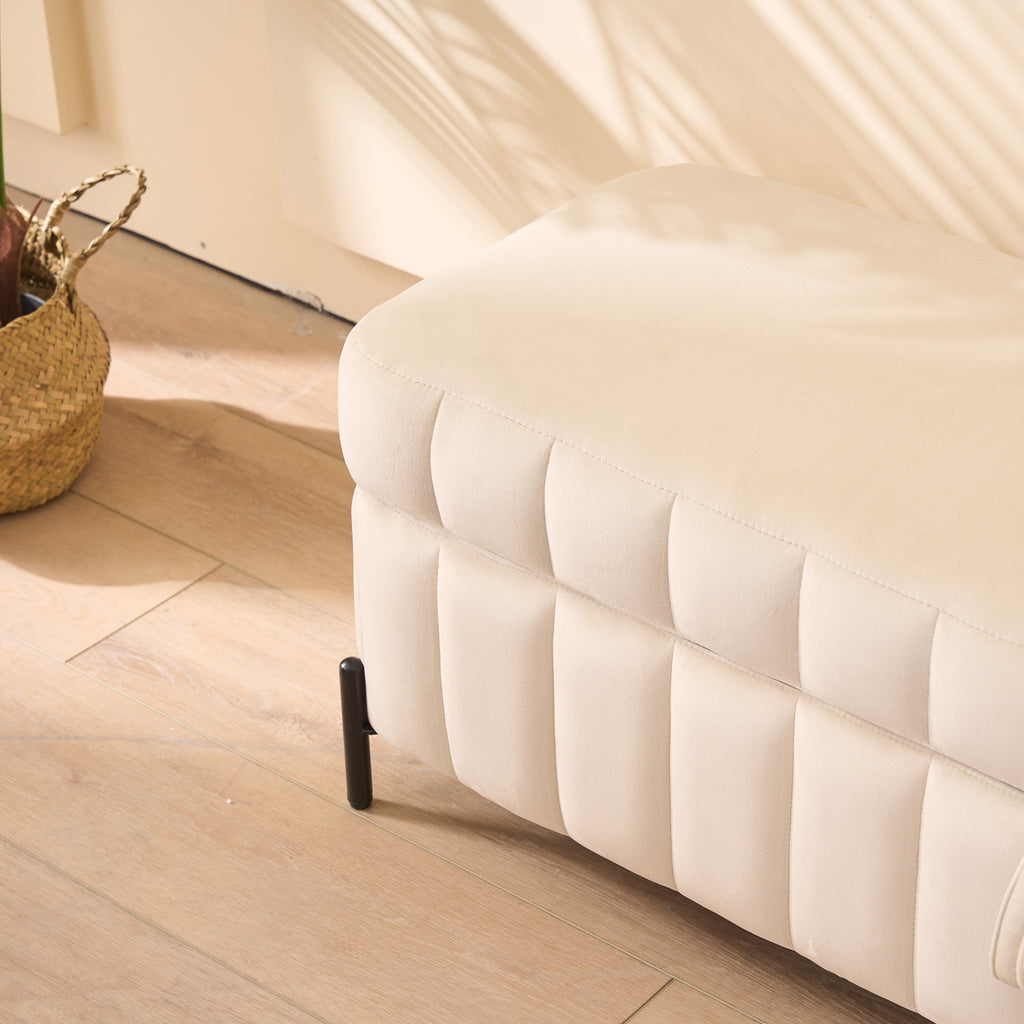 49.21' Wide Upholstered Velvet Storage Soft Bench Footstool Ottoman End of Bed with Metal Legs, Foot Rest for Living Room, Entryway and Bedroom, Beige - Grand Goldman Shop