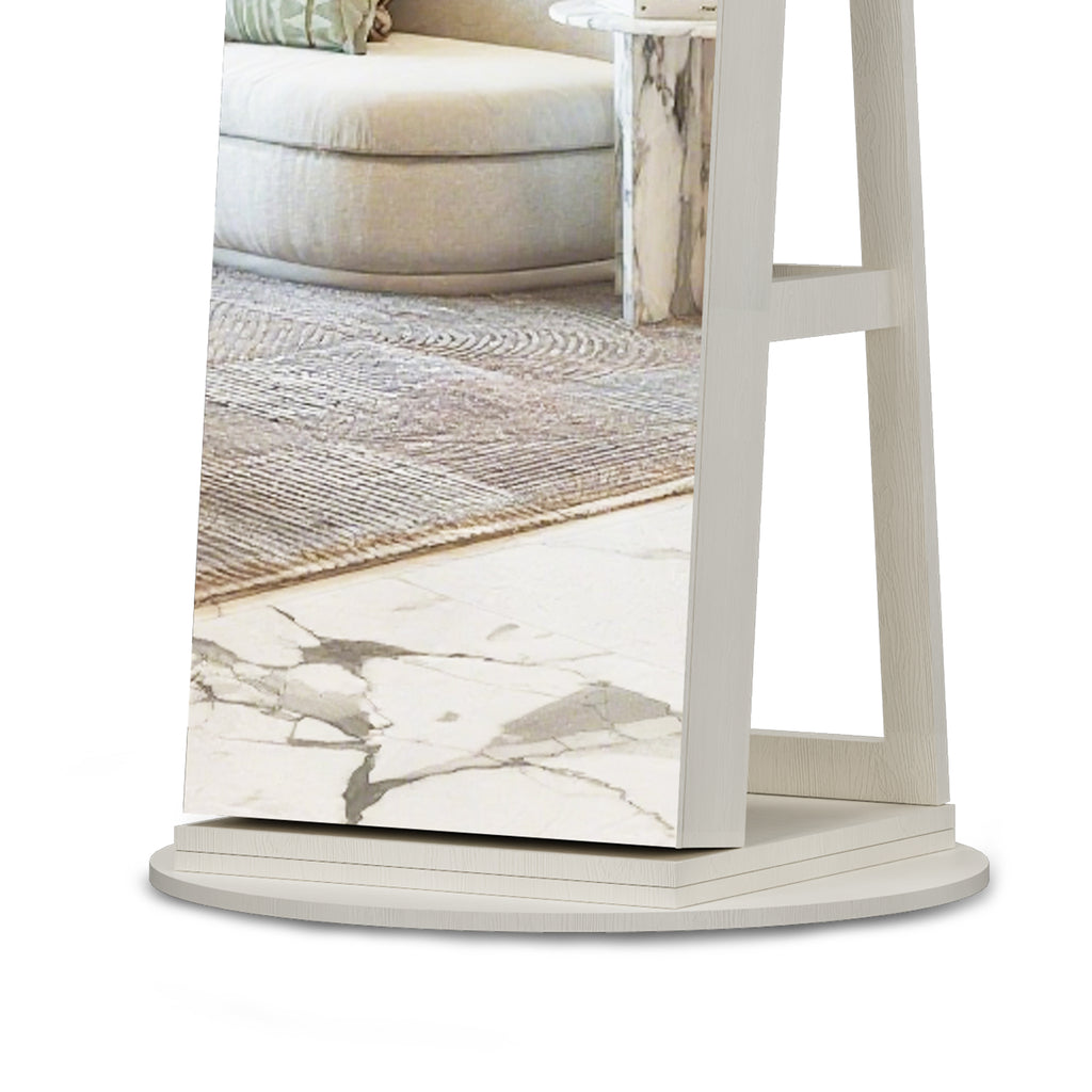 360°Swivel Jewelry Cabinet with Full Length Mirror, 360°Rotating Standing Jewelry Armoire Organizer, Lockable Storage Cabinet, Interior Lighted Mirror, White - Grand Goldman Shop