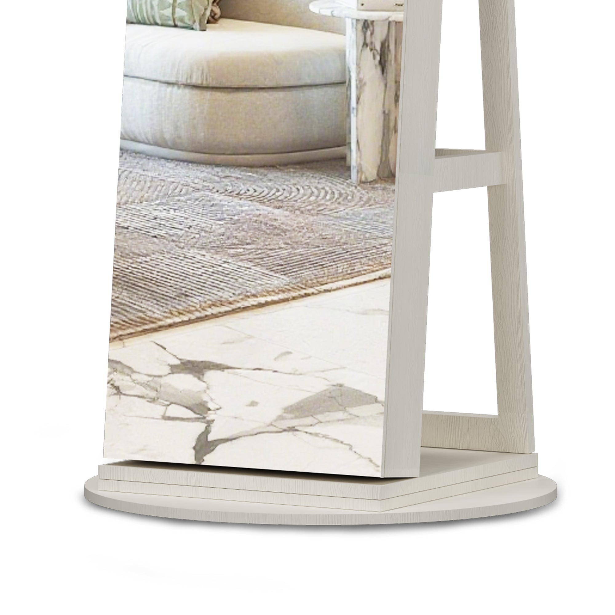360°Swivel Jewelry Cabinet with Full Length Mirror, 360°Rotating Standing Jewelry Armoire Organizer, Lockable Storage Cabinet, Interior Lighted Mirror, White - Grand Goldman Shop