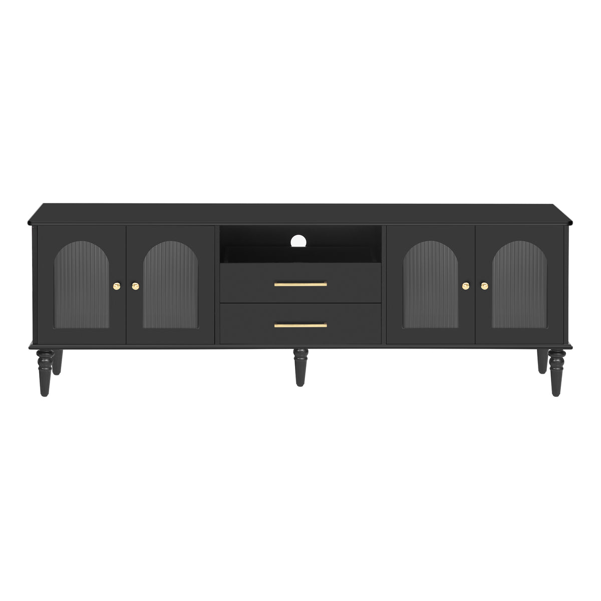 68.9'' Retro TV Stand for TVs up to 75 Inches, Entertainment Center Media Console with Fluted Glass Doors and Five Solid Wood Legs for Living room - Grand Goldman Shop
