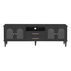 68.9'' Retro TV Stand for TVs up to 75 Inches, Entertainment Center Media Console with Fluted Glass Doors and Five Solid Wood Legs for Living room - Grand Goldman Shop
