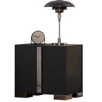 Modern End Table with Drawers, Elegant Nightstand with Metal Foot,Wood Bedside Table with Mirrored Metal Handles,Sofa Side End Table for Bedroom Living Room Office,Black - Grand Goldman Shop