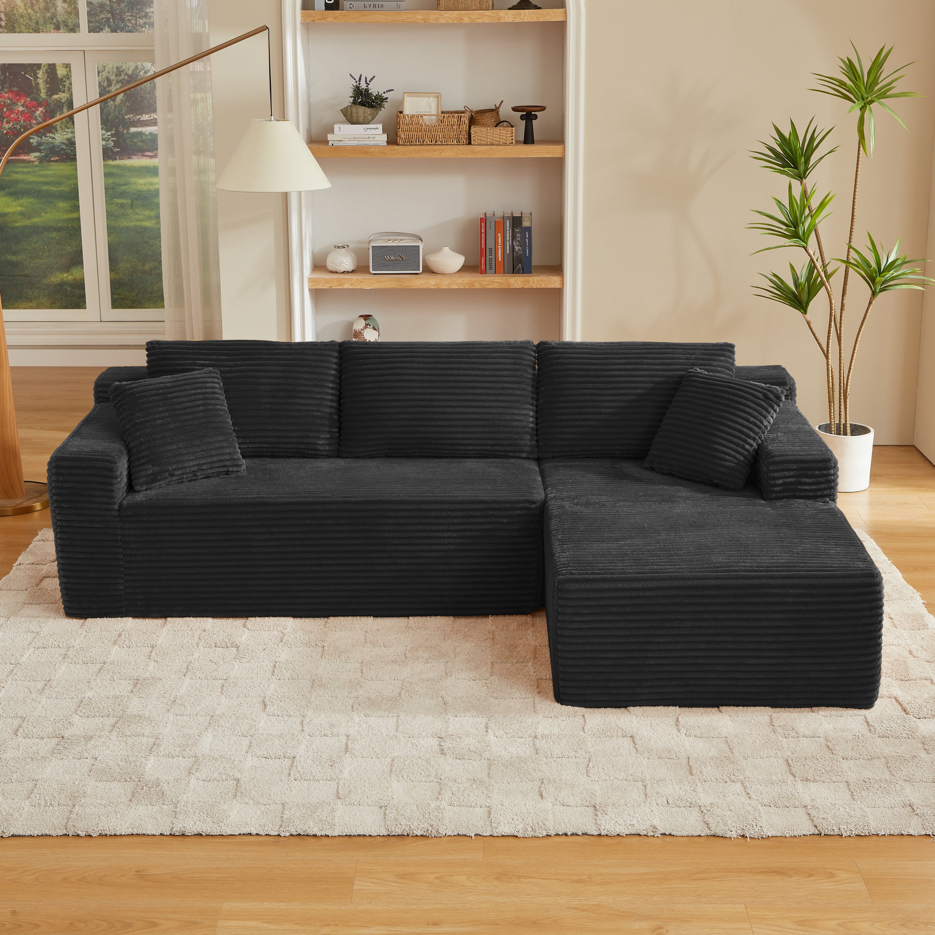 L-Shaped Cloud Sectional Sofa with Deep Seat,No Assembly Required,Modular Couches Sleeper for Living Room,Bedroom,Apartment,Black - Grand Goldman Shop