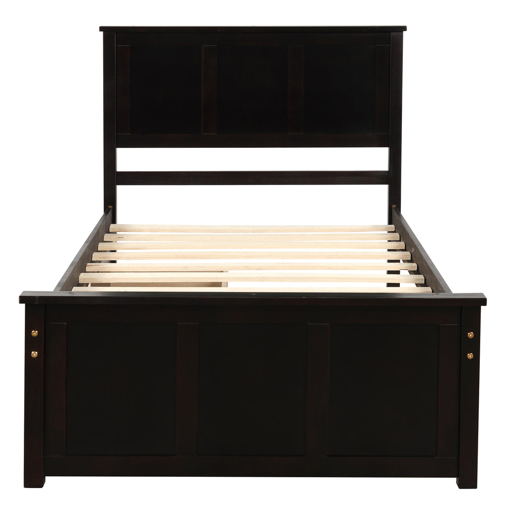 Espresso Platform Storage Bed with 2 Wheel-Base Drawers, Twin Size Frame, Pine Wood and MDF Construction - Grand Goldman Shop
