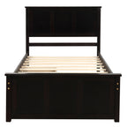 Espresso Platform Storage Bed with 2 Wheel-Base Drawers, Twin Size Frame, Pine Wood and MDF Construction - Grand Goldman Shop