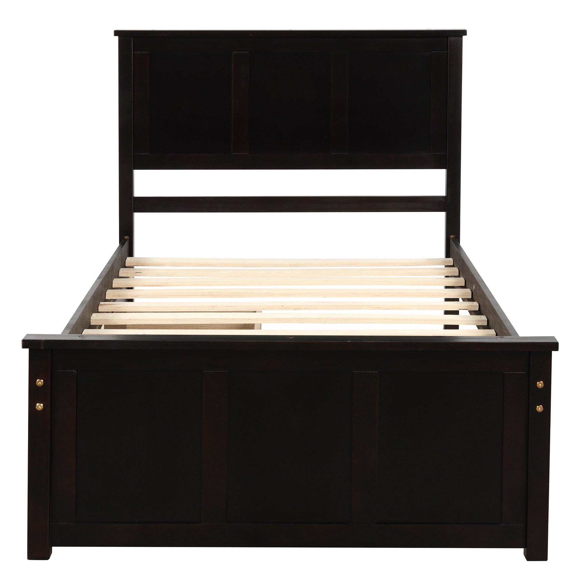 Espresso Platform Storage Bed with 2 Wheel-Base Drawers, Twin Size Frame, Pine Wood and MDF Construction - Grand Goldman Shop