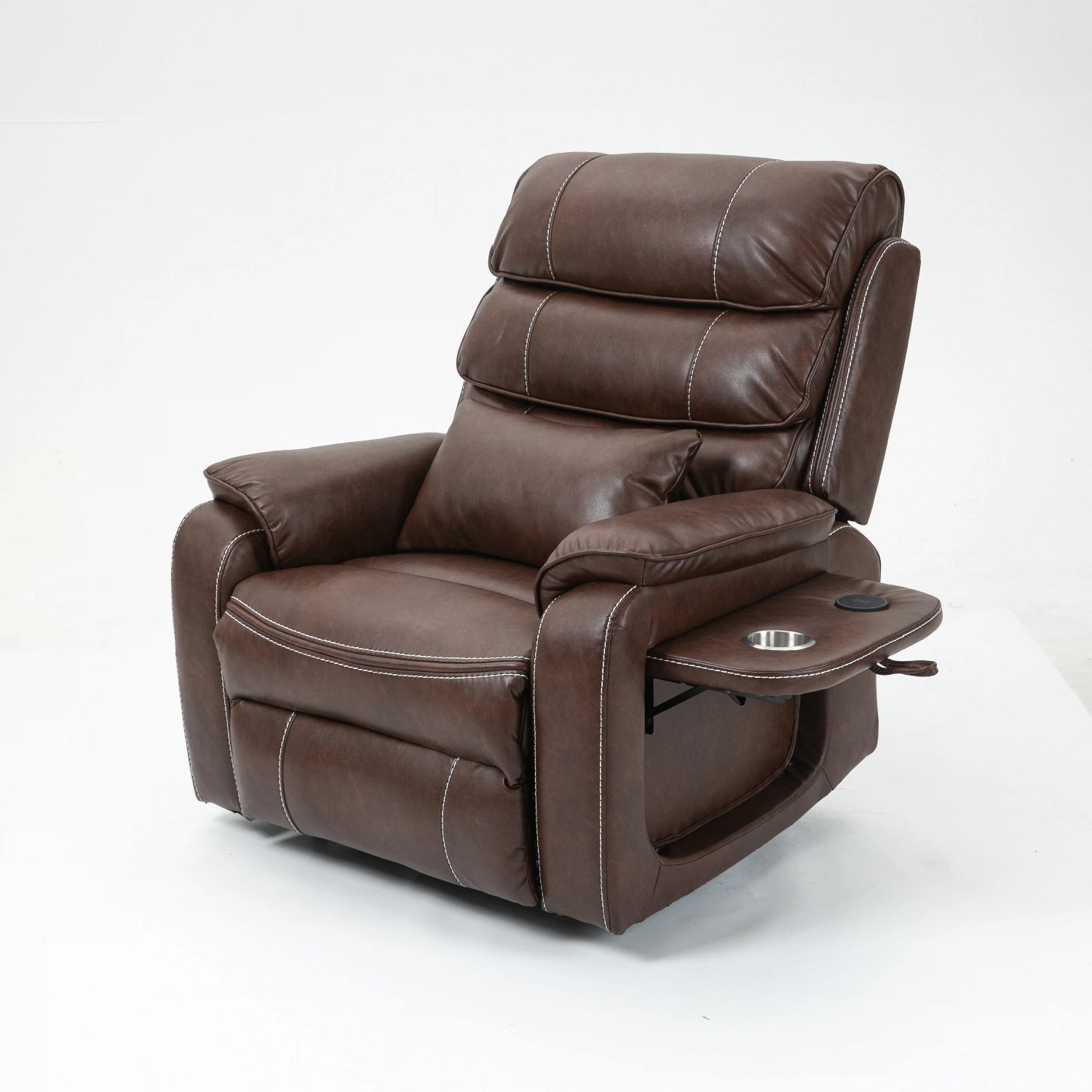 Premium Brown Technical Leather 180-Degree Lay Flat Recliner Chair with Wireless Charging, Lumbar Support, and Dual Motor Lift for Big & Tall Comfort - Grand Goldman Shop