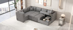U-shaped Sectional Sofa Pull out Sofa Bed with USB Ports, Power Sockets, Storage Chaise, Light Gray Chenille, 108.6' - Grand Goldman Shop