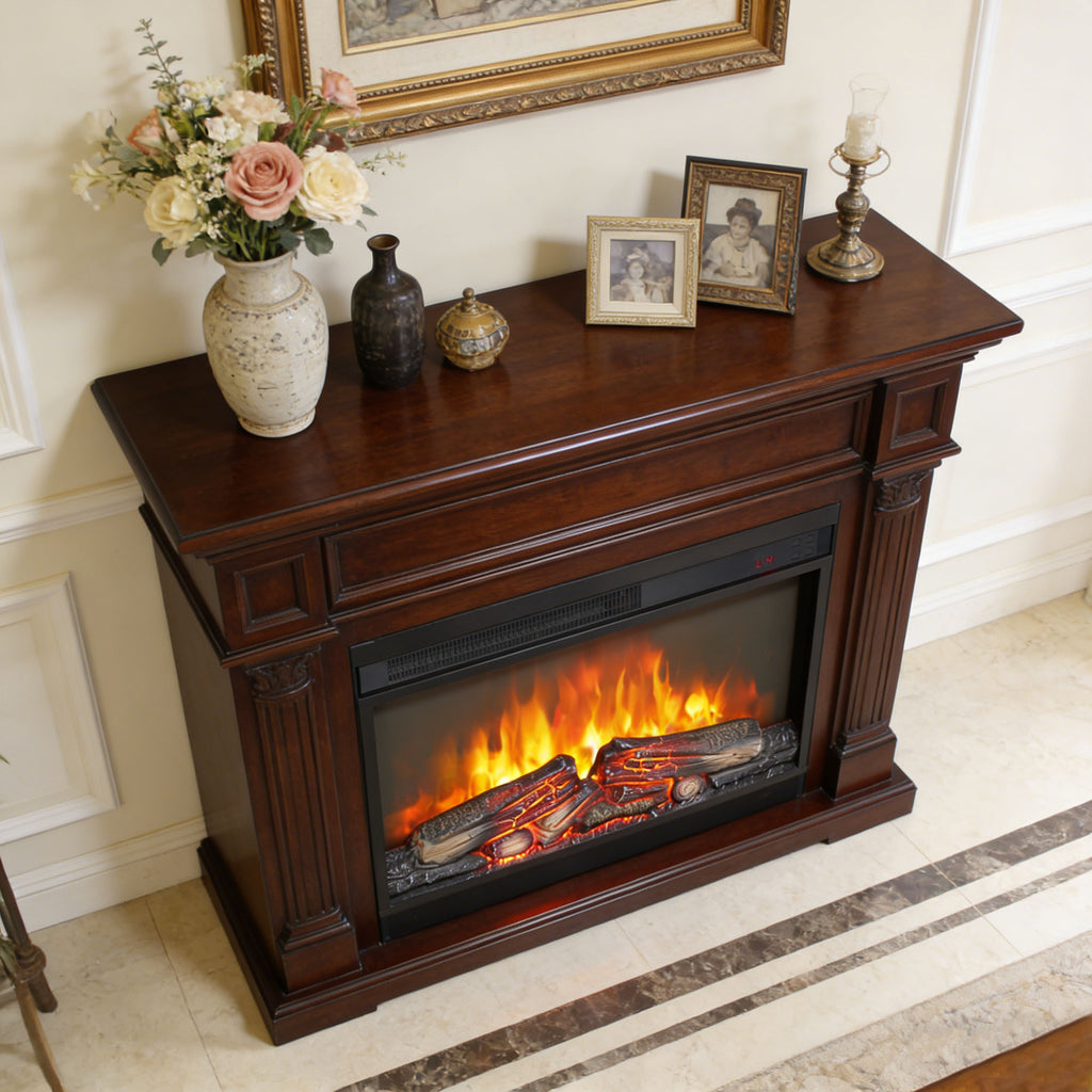 26 inch electric fireplace insert, ultra thin heater with log set & realistic flame, remote control with timer, overheating protection - Grand Goldman Shop
