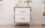 Elegant High Gloss Nightstand with Metal Handle,Mirrored Bedside Table with 2 Drawers for Bedroom,Living Room,White - Grand Goldman Shop